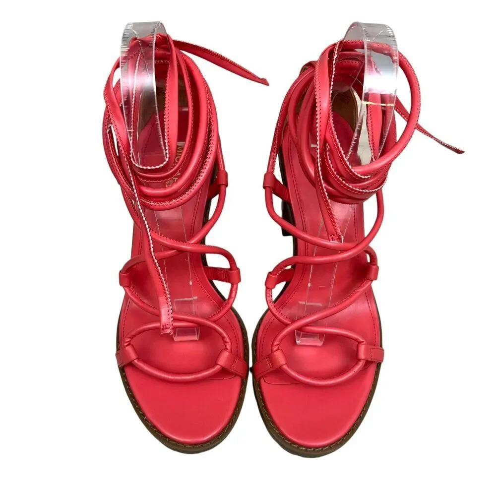 Michael Kors Womens Platform Sandals Vero Leather Lug Sole Coral‎ Dahlia Sz 7.5M